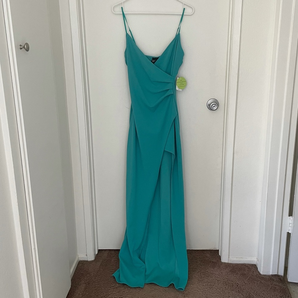 High slit wrap prom dress